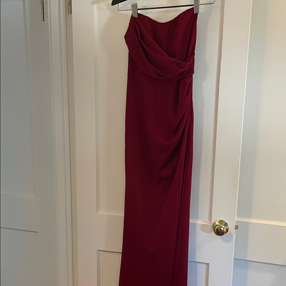 David's Bridal Strapless Red Maxi Dress